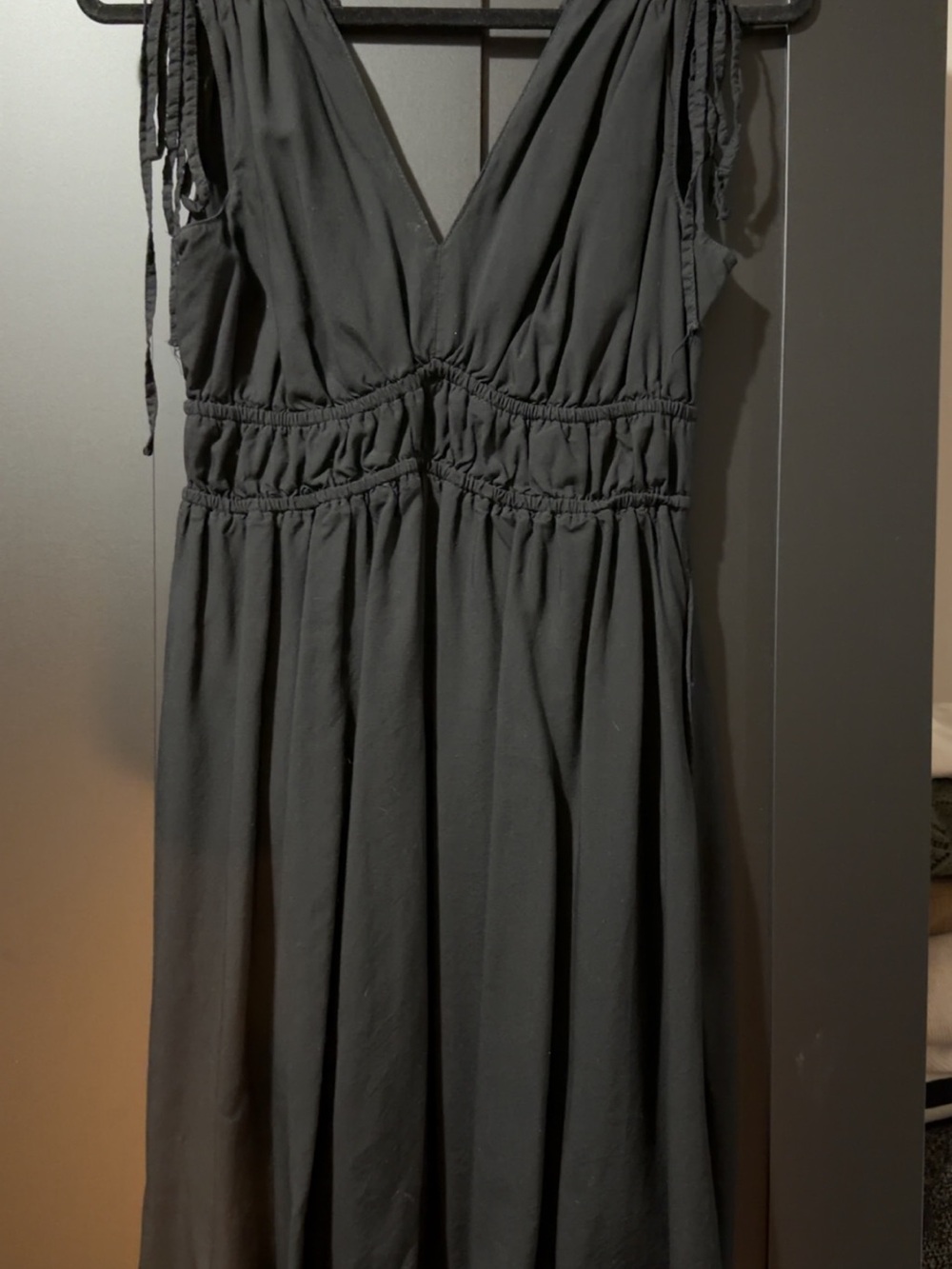Black V-Neck Maxi Dress with Gathered Waist